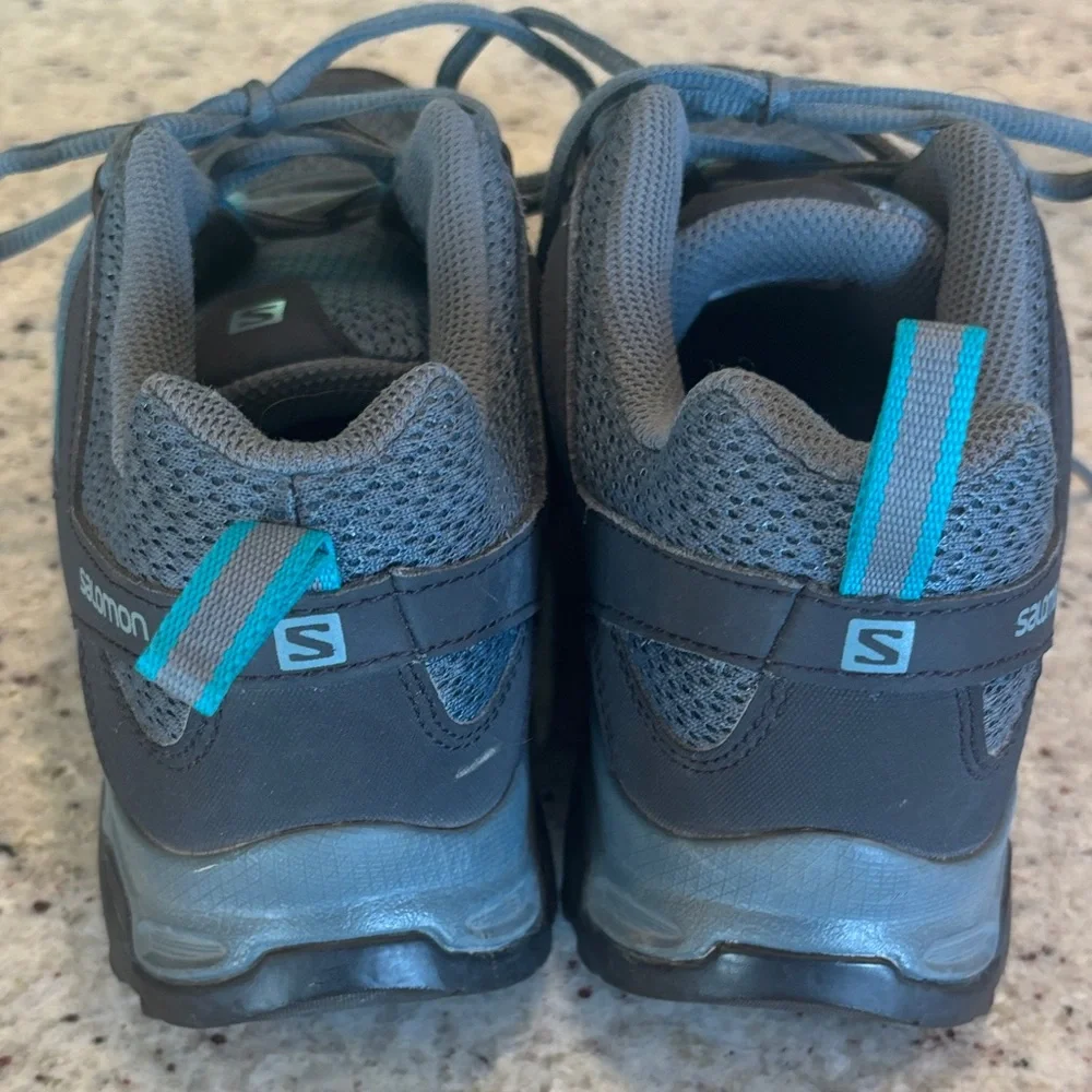 Salomon Gray with Teal Accent Trail Sneakers